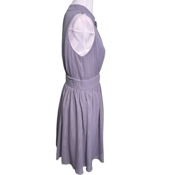 ModCloth Sunny City A-line Tie Neck Grey Dress Silver Sparkles Stripe Medium - Picture 5 of 11